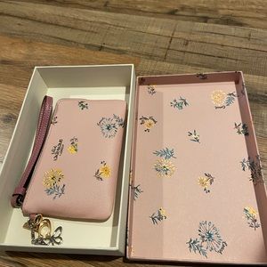 Coach floral and pink wristlet